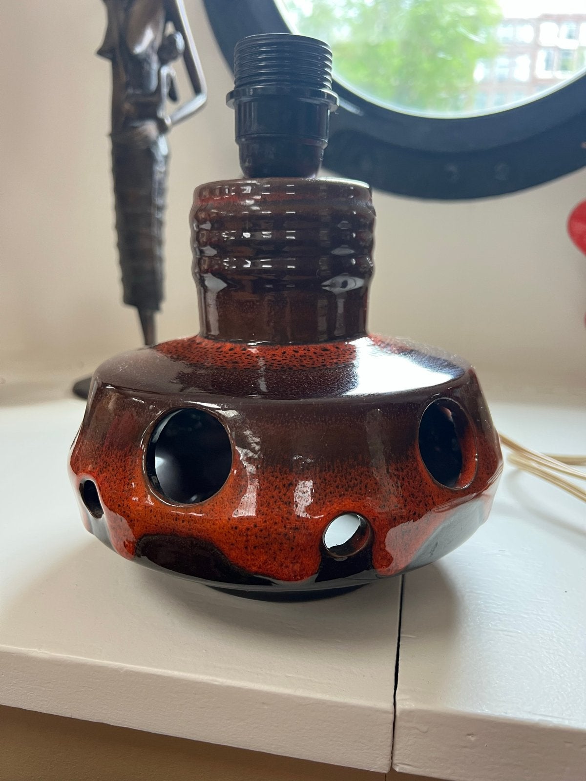 Vintage Fat Lava Tafellamp - Bruin/Oranje Keramiek, Ophalen of Verzenden