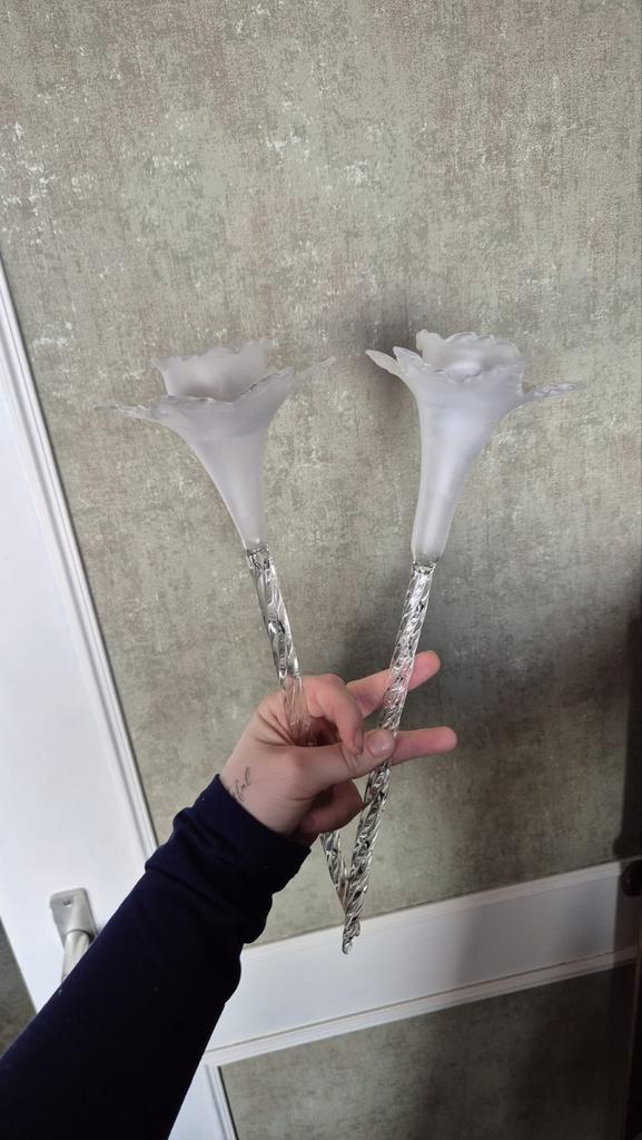 Kristallen Kandelaar met Gedraaide Steel en Matte Kelk, Ophalen, Kristal