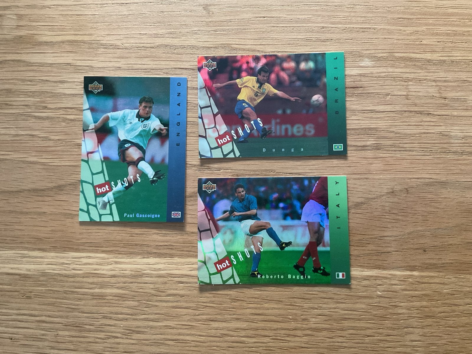 1994 Upper Deck World Cup Hot Shots - Gascoigne, Dunga, Bagg, Ophalen of Verzenden, Zo goed als nieuw, Overige sporten, Spelerskaart