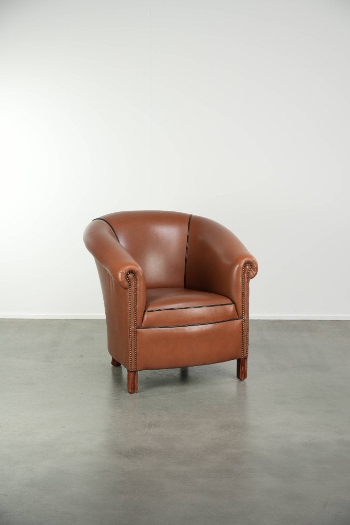 Mooie Engelse rundleren clubfauteuil met een luxe afwerking, Huis en Inrichting, Ophalen, Gebruikt, /, Engels