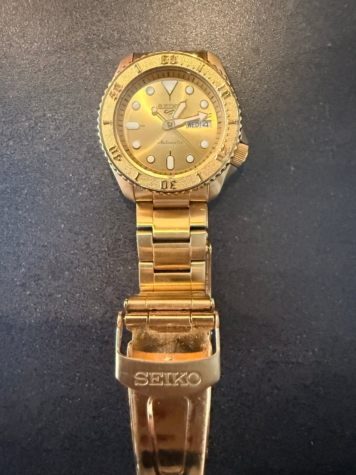 Gouden Seiko 5 Sports Automatisch Polshorloge, Polshorloge, Ophalen of Verzenden, Zo goed als nieuw, Overige materialen
