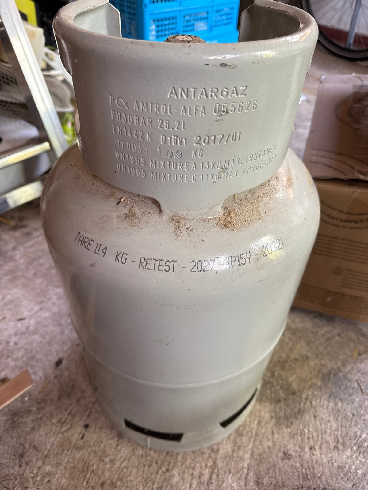 Antargaz gasfles (halfvol) van oude terrasverwarmer, Ophalen of Verzenden, Gebruikt