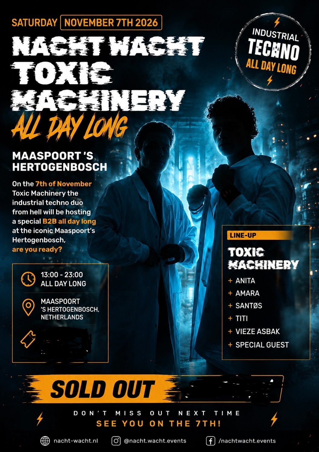 Nacht wacht toxic machinery, Tickets en Kaartjes, Concerten | House, Techno en Trance