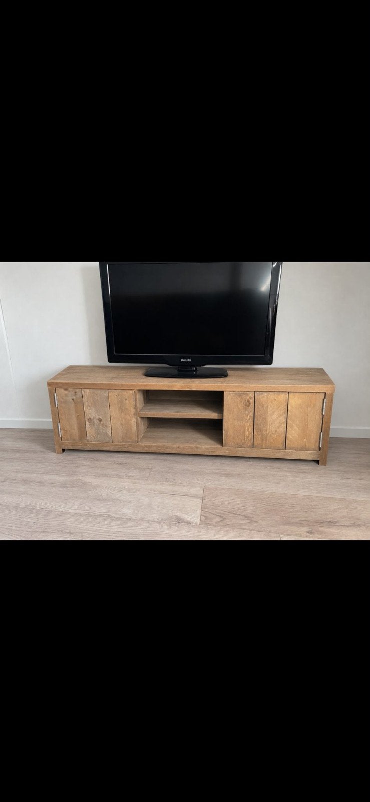 Steigerhouten TV-meubel 140x38cm, Ophalen, Gebruikt, 100 tot 150 cm, Minder dan 100 cm