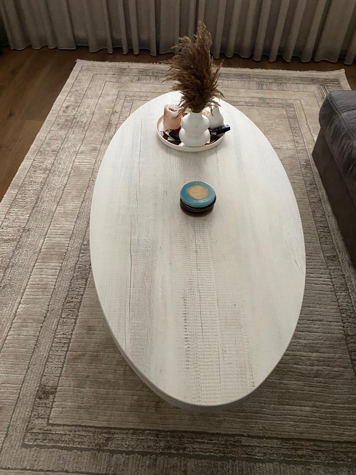 Ovale salontafel met wit blad en zwarte poten, Huis en Inrichting, Ophalen, Gebruikt, Ovaal, Metaal