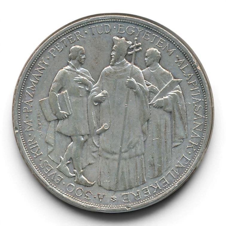 Hongarije 2 Pengö 1935 Pázmány Universiteit (Fraai), Ophalen of Verzenden, Hongarije, Losse munt