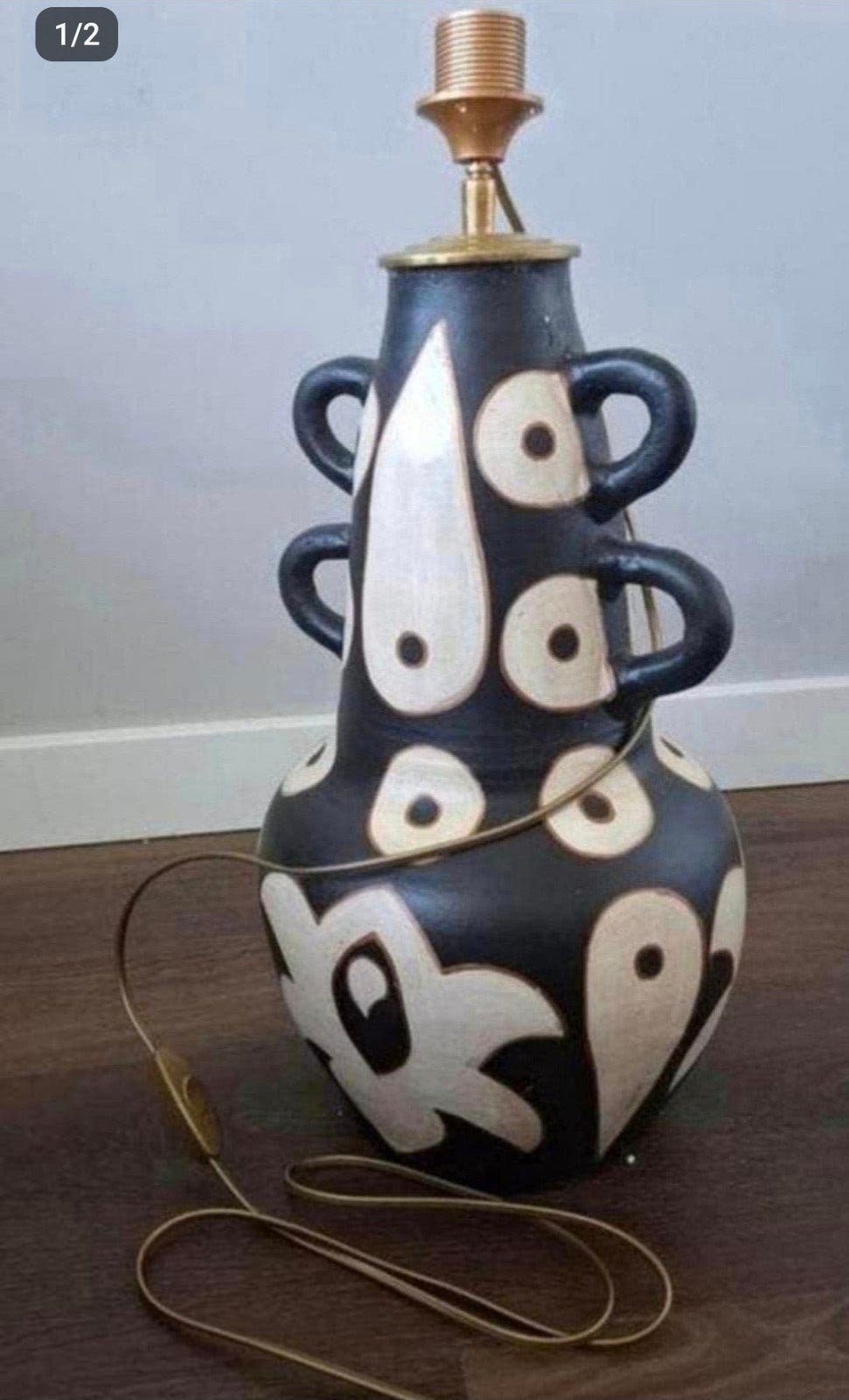 Handgemaakte Tafellamp met Etnisch Patroon Zwart/Beige, Overige merken, Meerkleurig, Keramiek, Overige stijlen