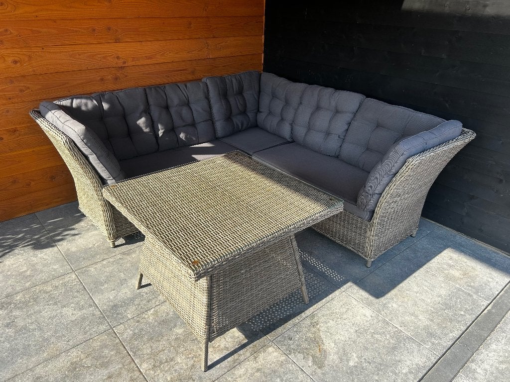 Wicker loungeset met tafel, Tuin en Terras, Ophalen, 4 zitplaatsen, Gebruikt, Bank