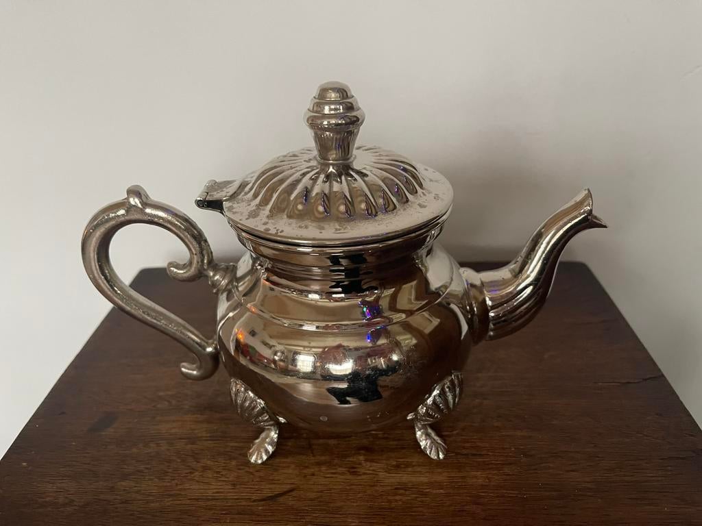 Verzilverde vintage thee/ koffiepot modele depose, Antiek en Kunst, Ophalen of Verzenden
