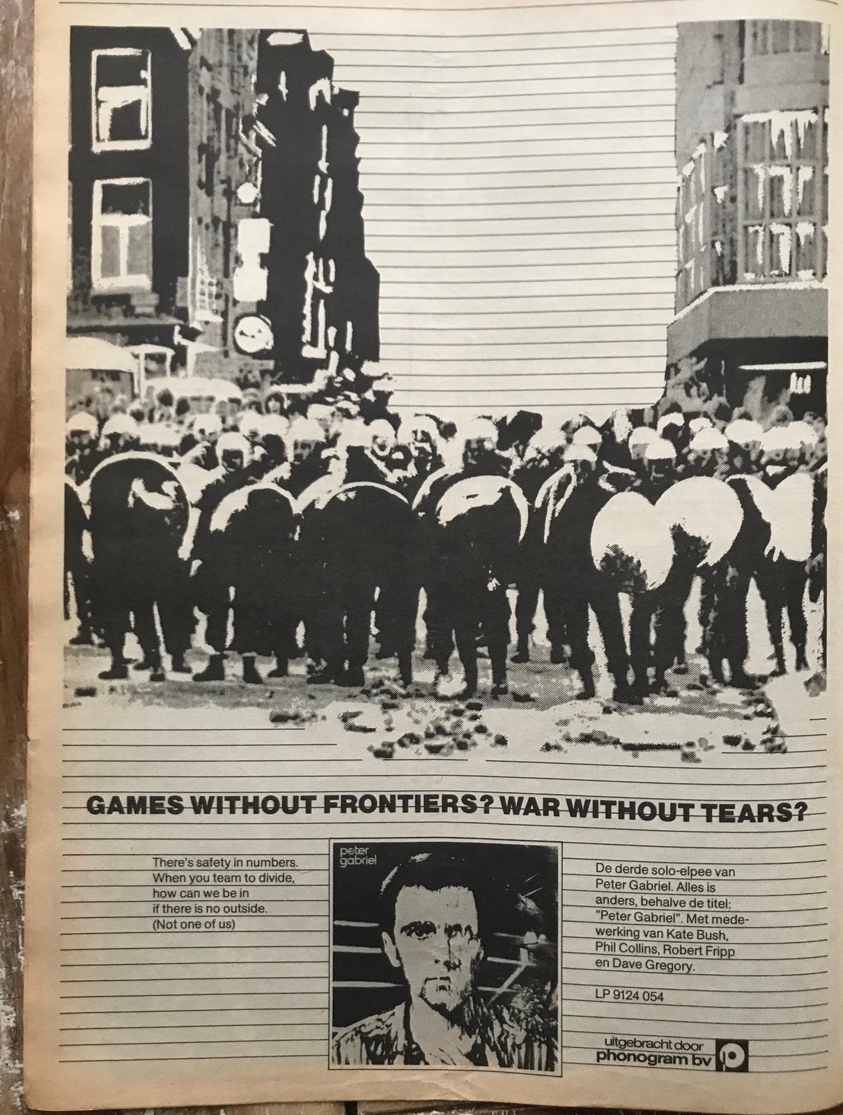 Paginagrote advertentie PETER GABRIEL Games Without Frontier, Ophalen of Verzenden