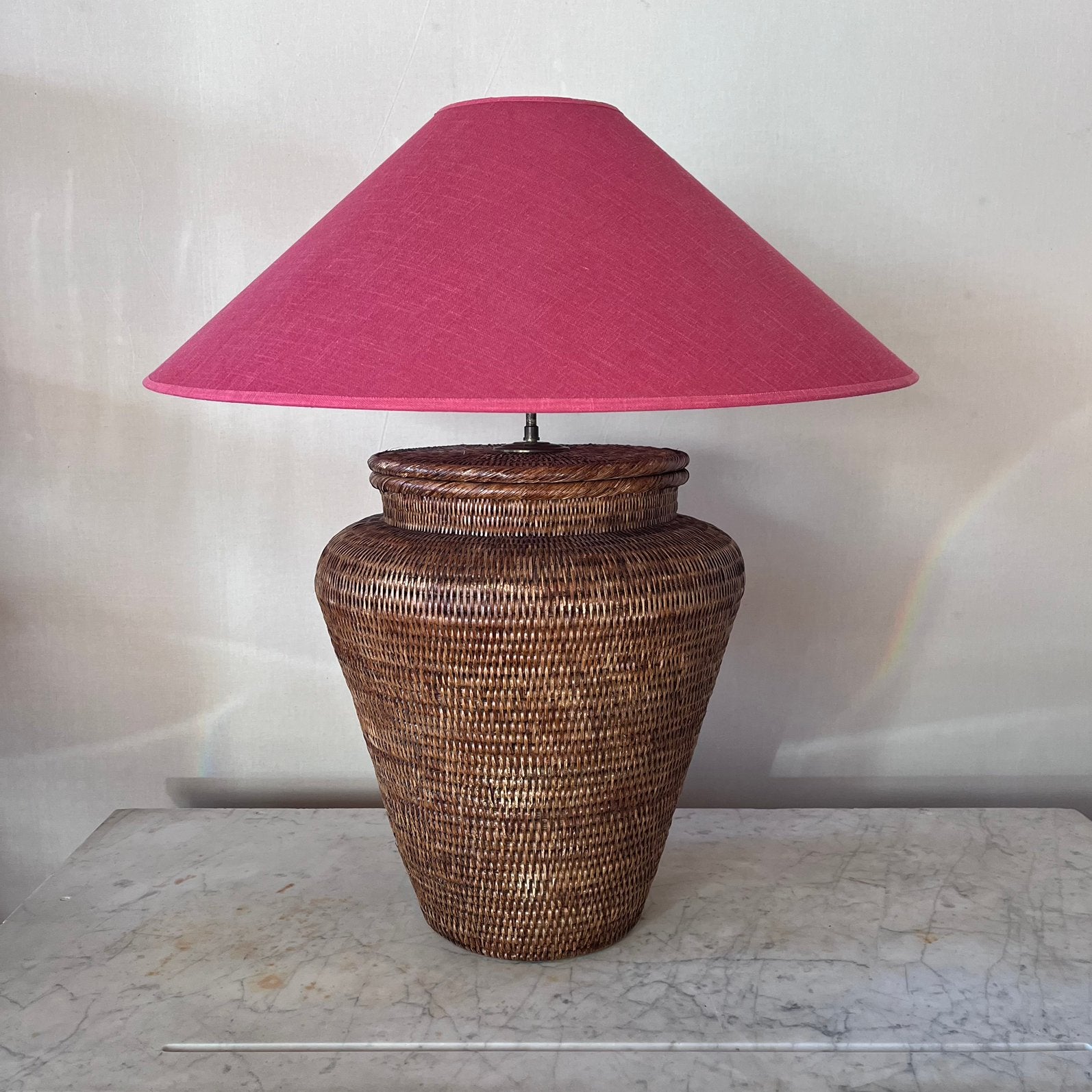 SALE! Birma riet rotan lamp raspberry lampenkap vintage, Ophalen