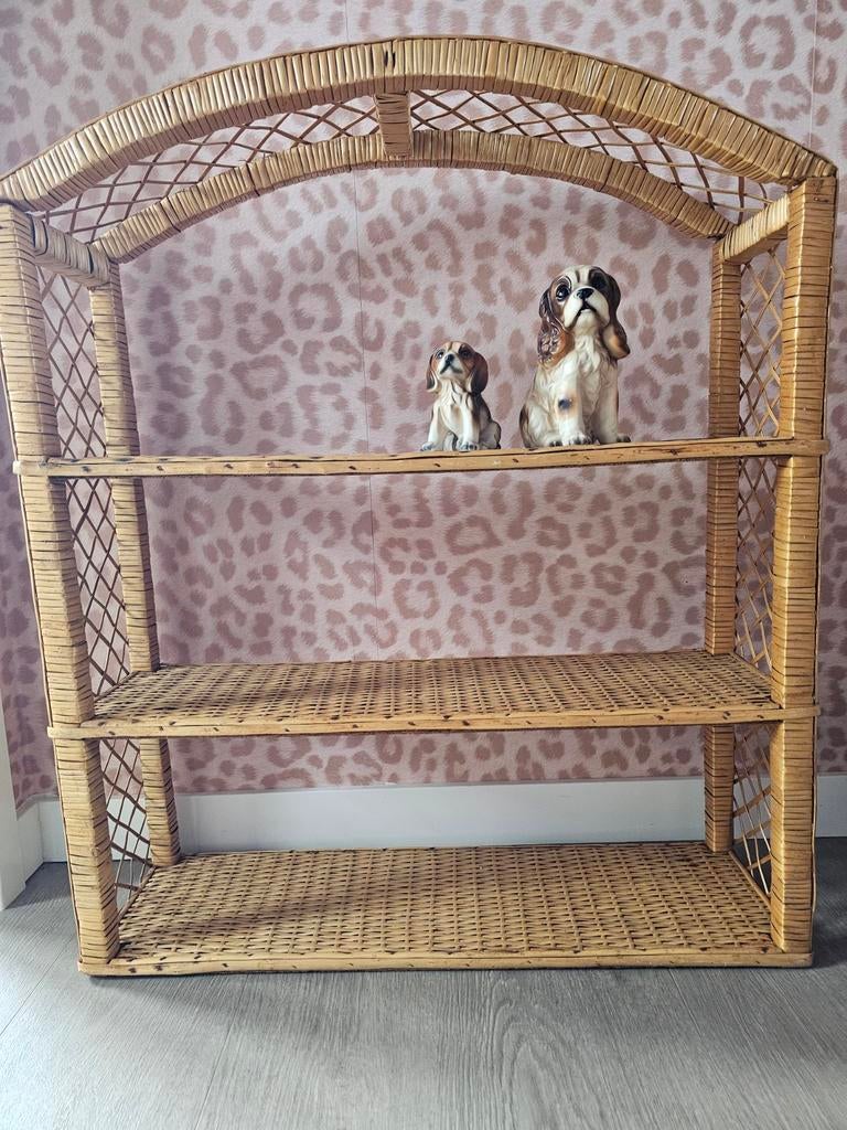 Vintage retro rieten rotan bamboe wandrek boogkast, Ophalen of Verzenden