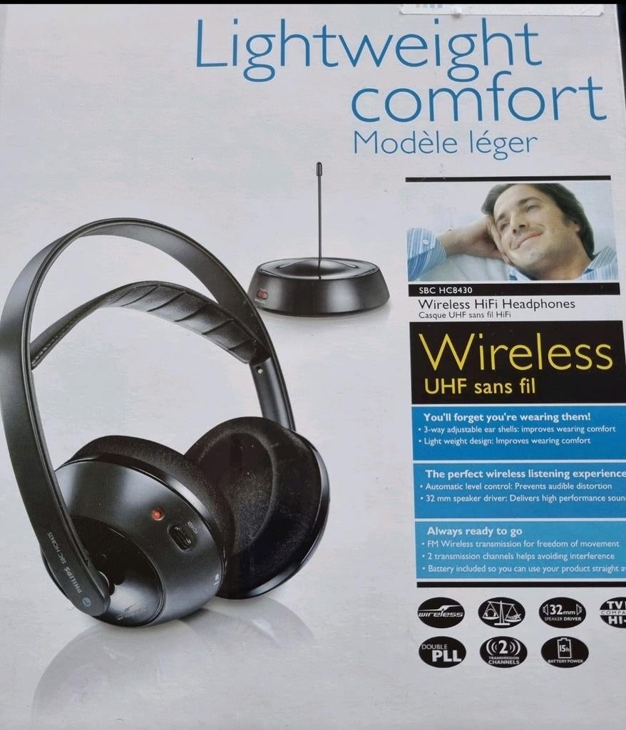 Nieuwe Philips draadloze koptelefoon in de doos SBC HC8430, Overige merken, Nieuw, Draadloos, Op oor (supra aural)