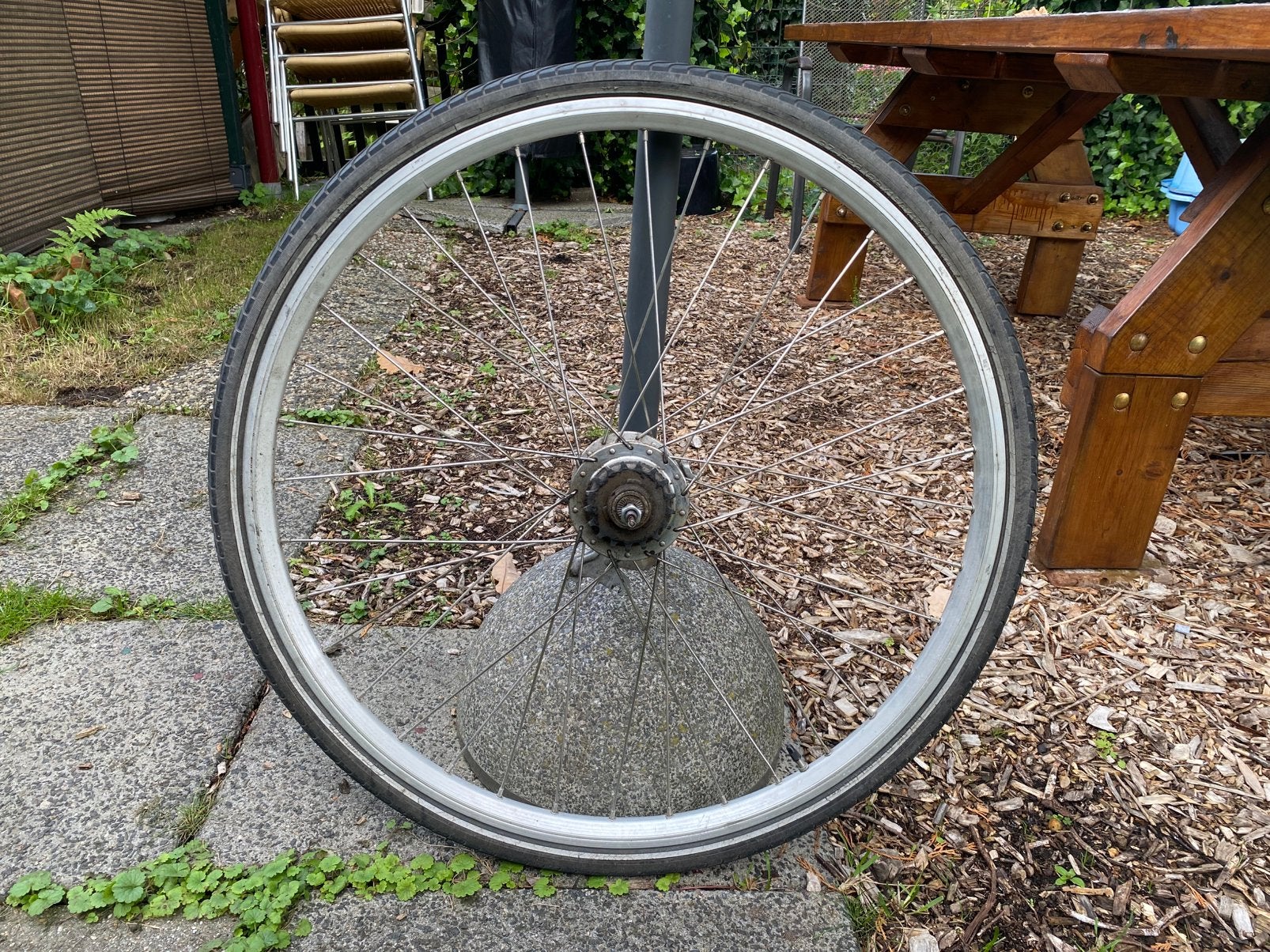Aluminium achterwiel met 7 versnellingsnaaf., Fietsen en Brommers, Gebruikt, Stadsfiets, Aluminium, Ophalen