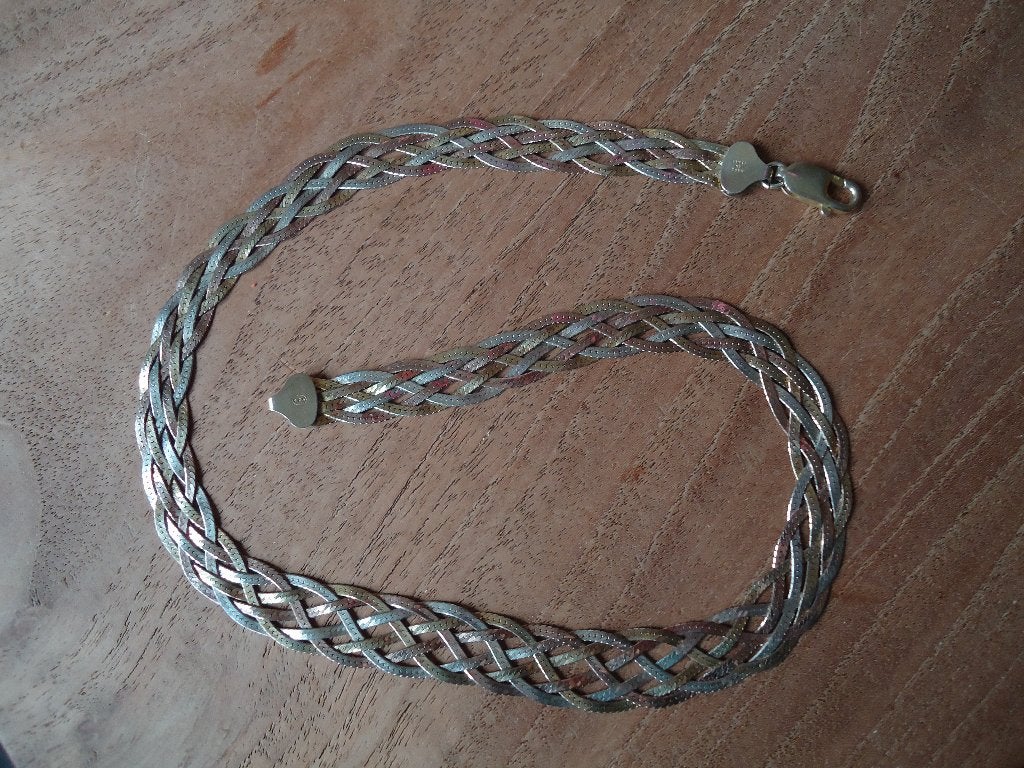 mooie echt zilveren ketting plat gevochten italie 925  17,1g, Ophalen of Verzenden, Gebruikt, Zilver, Zilver