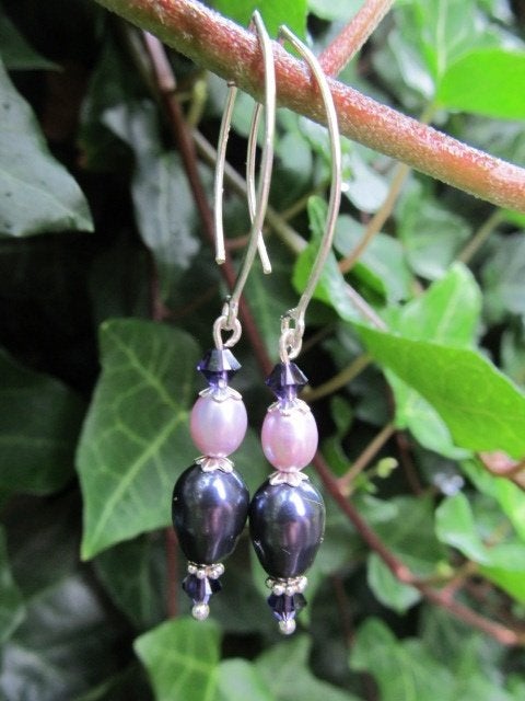 Oorbellen Anky swarovski parels-kristal zilver, Hangers, Paars, Nieuw, Zilver