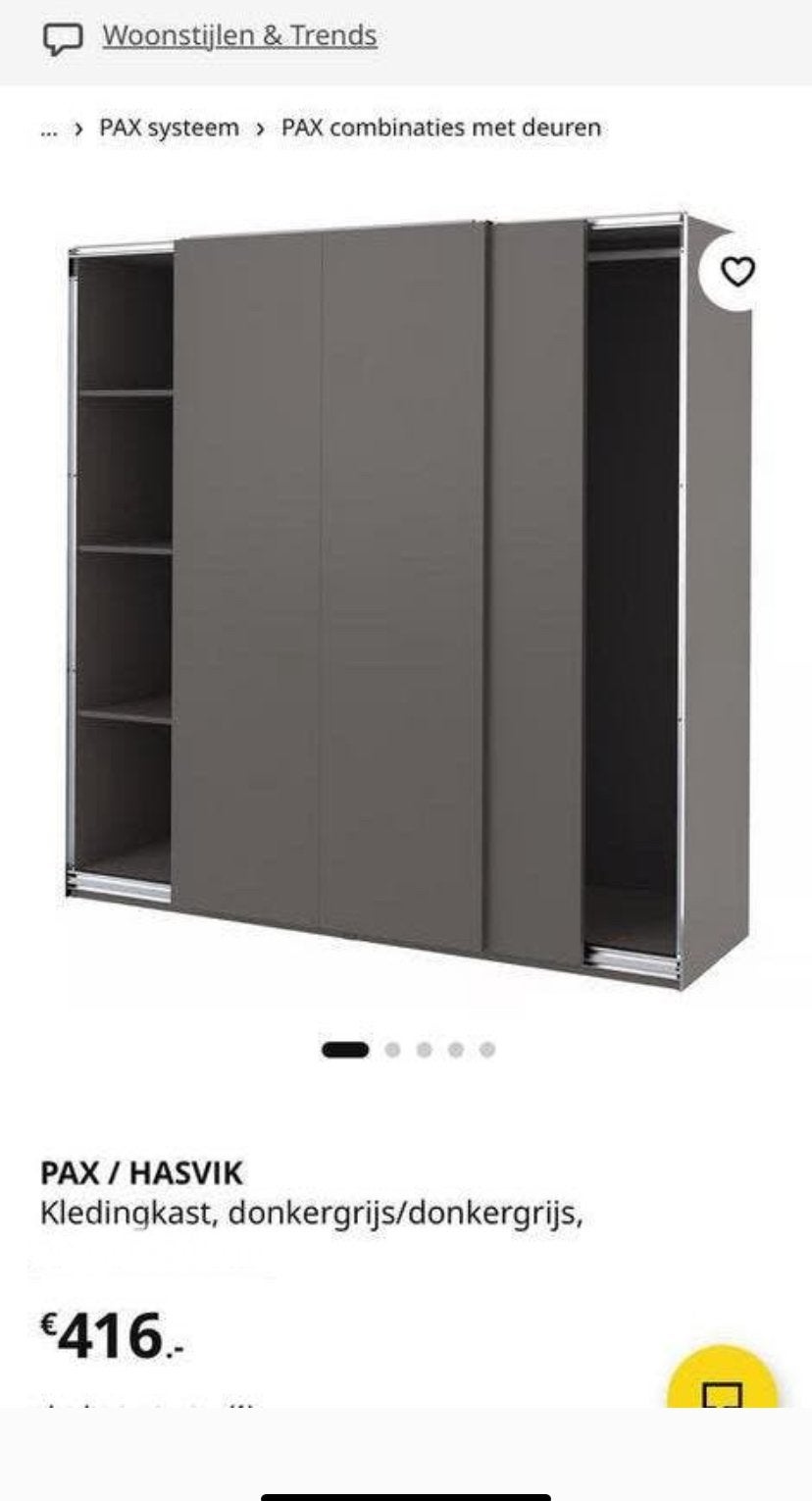 Ikea schuifkast Kledingkast PAX - Donkergrijs Schuifdeuren, Ophalen, Gebruikt, 200 cm of meer, 150 tot 200 cm