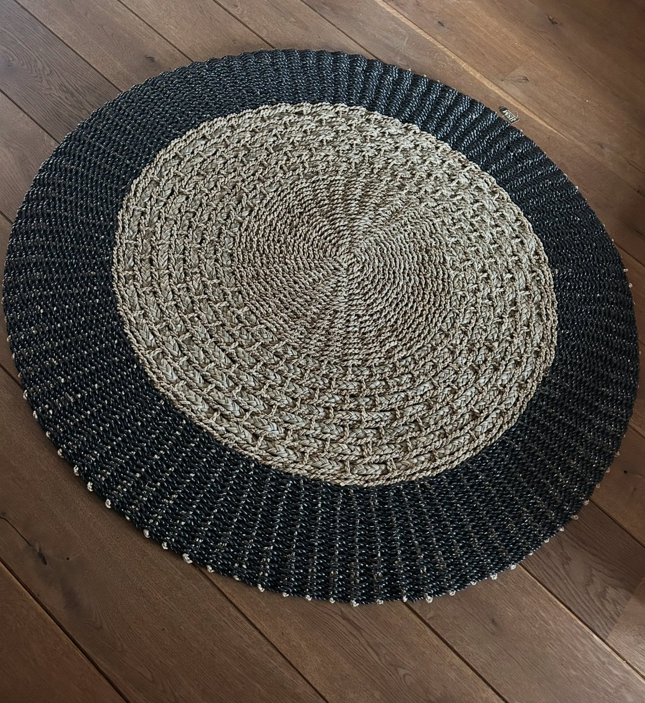 HSM Collection Rond Vloerkleed - Raffia Zeegras - Zwart/Natu, 100 tot 150 cm, Zwart, Rond, Nieuw