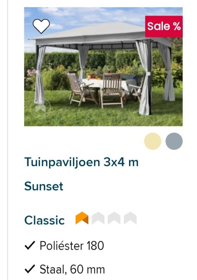 Tuinpaviljoen 3x4 m Sunset Classic, Tuin en Terras, Ophalen, Gebruikt, Minder dan 4 meter, Paviljoen