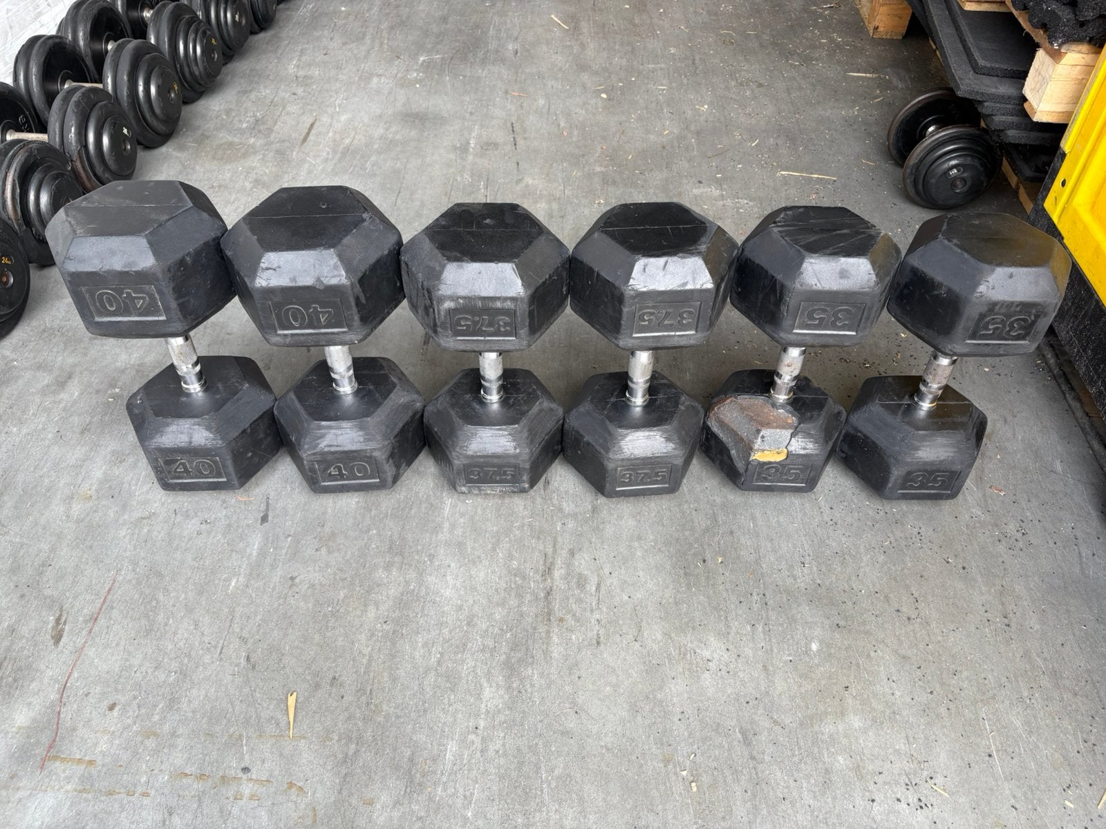 Hexa dumbbells 35-37,5 en 40 kg gewichten, Ophalen, Gebruikt, Gewichten, 35-37,5 en 40 kg