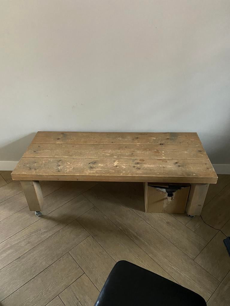 Speeltafel steigerhout met wieltjes., Huis en Inrichting, Tafels | Salontafels, Ophalen, 100 tot 150 cm, 50 tot 100 cm, Zo goed als nieuw