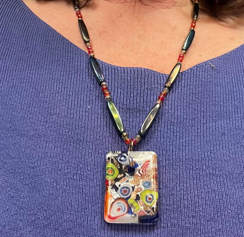 Mooie Vintage Murano millefiori hanger + geïriseerde kralen, Ophalen of Verzenden, Overige materialen, Ketting