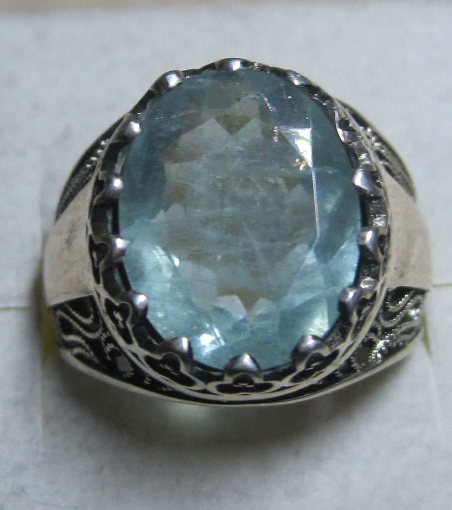 Aquamarijn excellent design zilver 925 zegelring, Ophalen, Blauw, 19 tot 20, Zo goed als nieuw