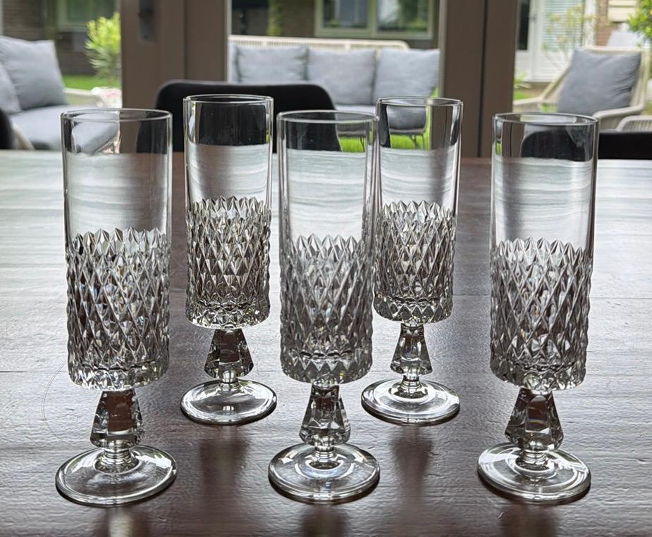 5 kristallen champagneglazen, Verzamelen, Ophalen of Verzenden, Gebruikt, Overige typen