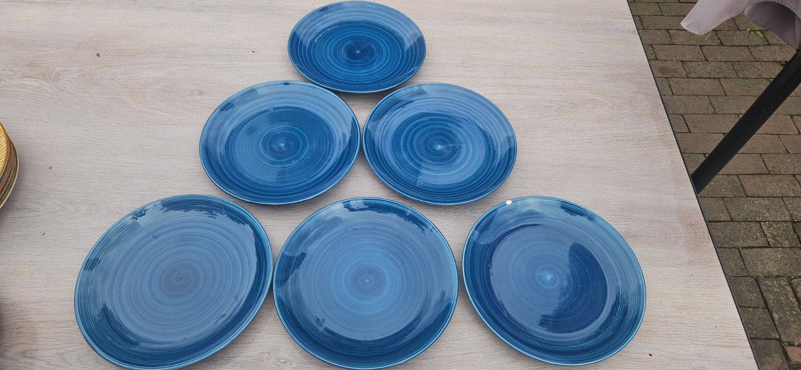 6x Blauwe dinerborden met spiraalpatroon, Ophalen, Gebruikt, Keramiek, Bord(en)