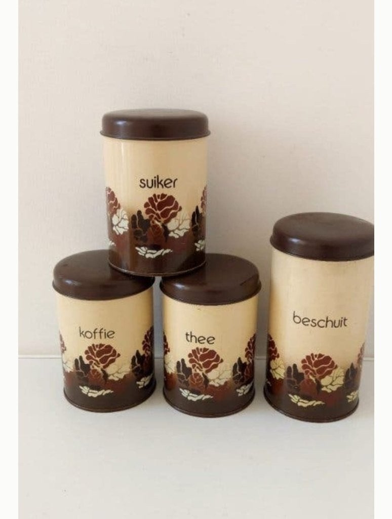 4 Vintage Brabantia Batique voorraad bussen bus voorraad 70, Ophalen of Verzenden, Zo goed als nieuw, Overige, Douwe Egberts