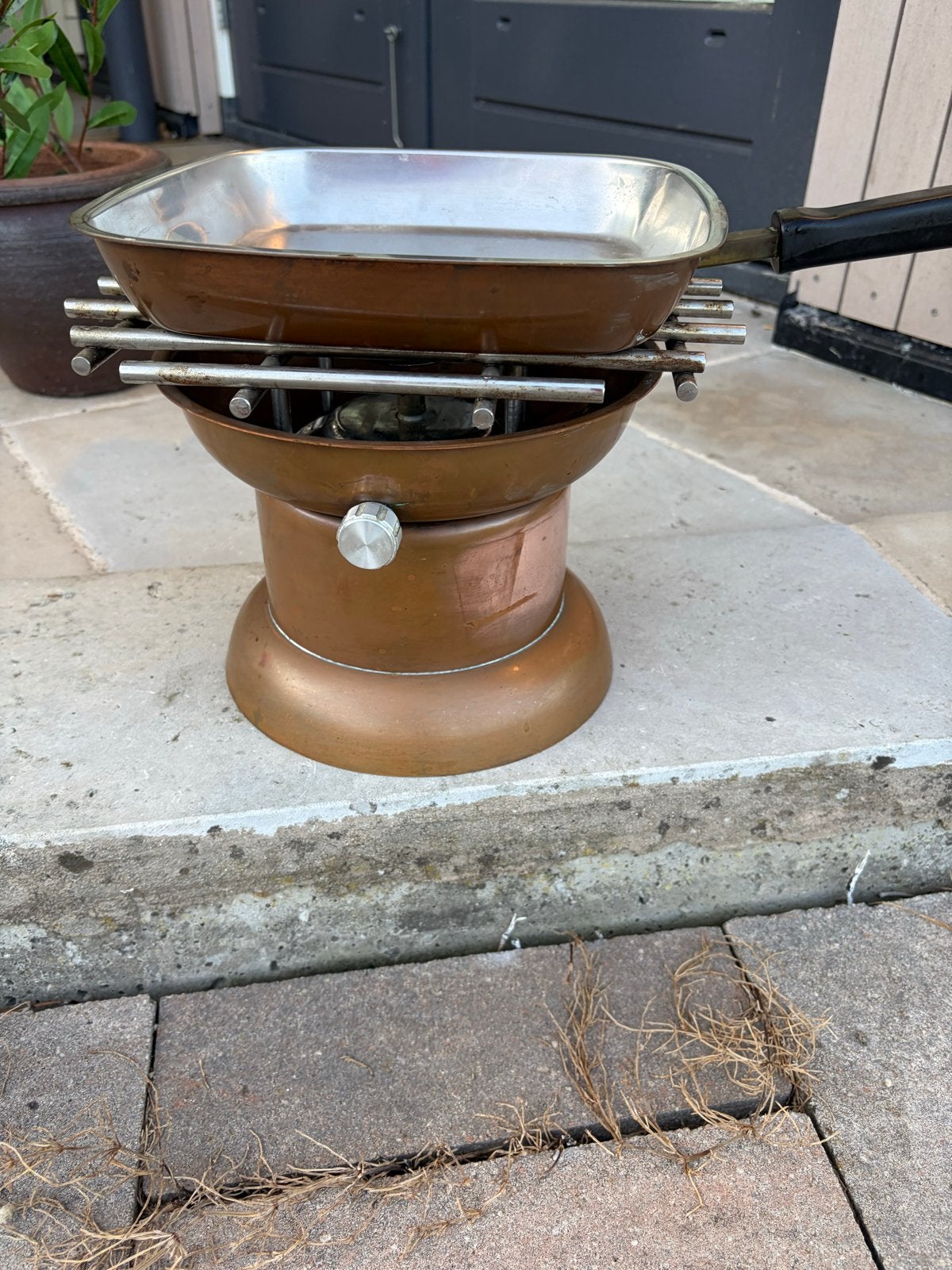 Vintage koperen flambeerset met rechaud – compleet, Ophalen, Koper