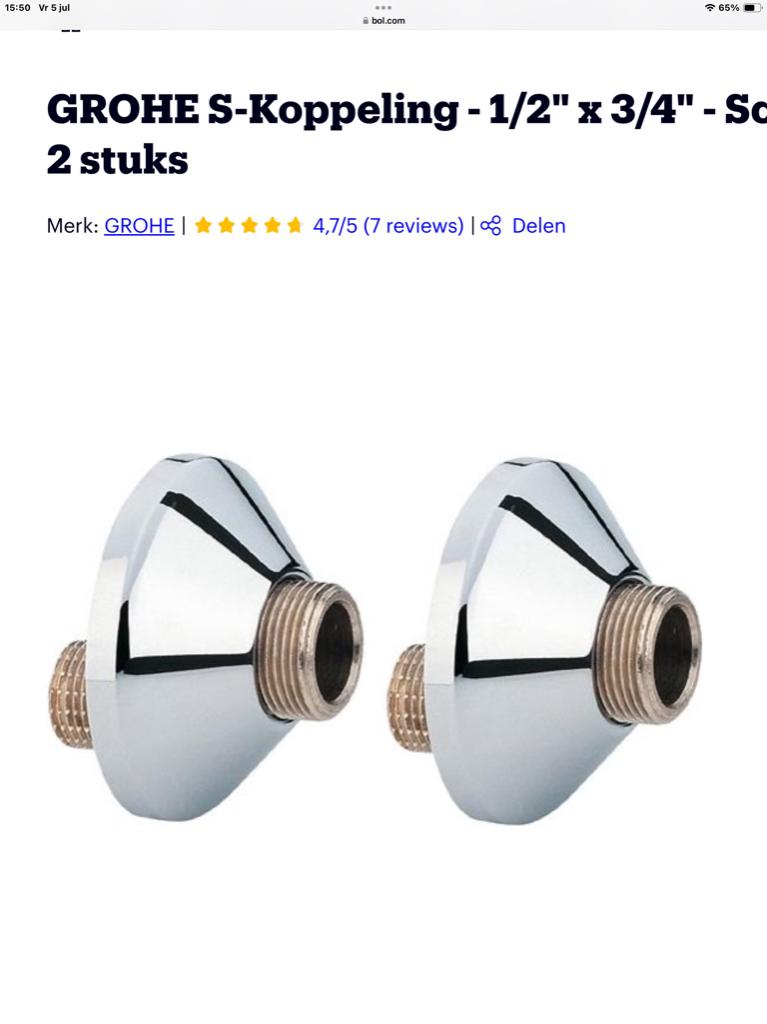 Grohe S koppelingen 1/2 x 3/4, Ophalen of Verzenden, Nieuw, Chroom, Kraan