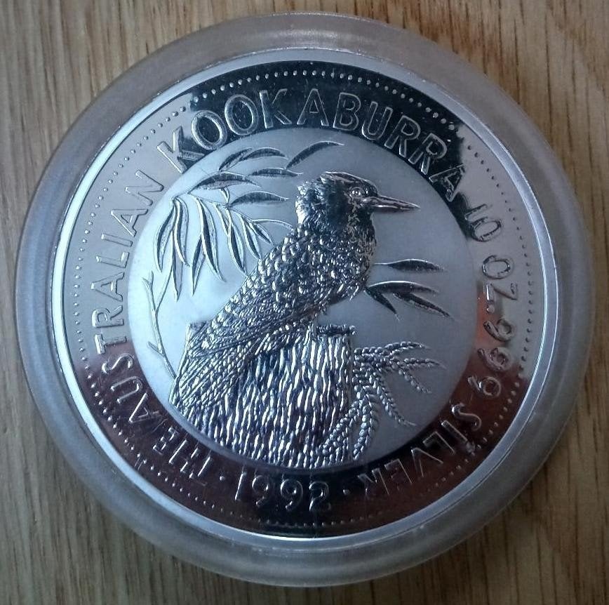 Kookaburra 10 oz Zilveren Munt 1992 - 10 Australische Dollar, Postzegels en Munten, Ophalen of Verzenden, Zilver