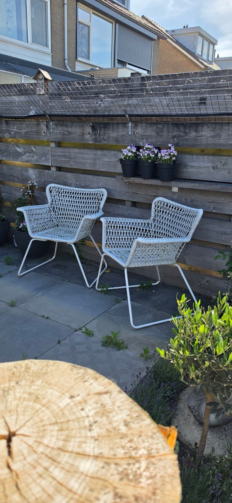 4 witte IKEA Hogsten stoelen, Tuin en Terras, Tuinsets en Loungesets, Ophalen, 4 zitplaatsen, Kunststof, Gebruikt