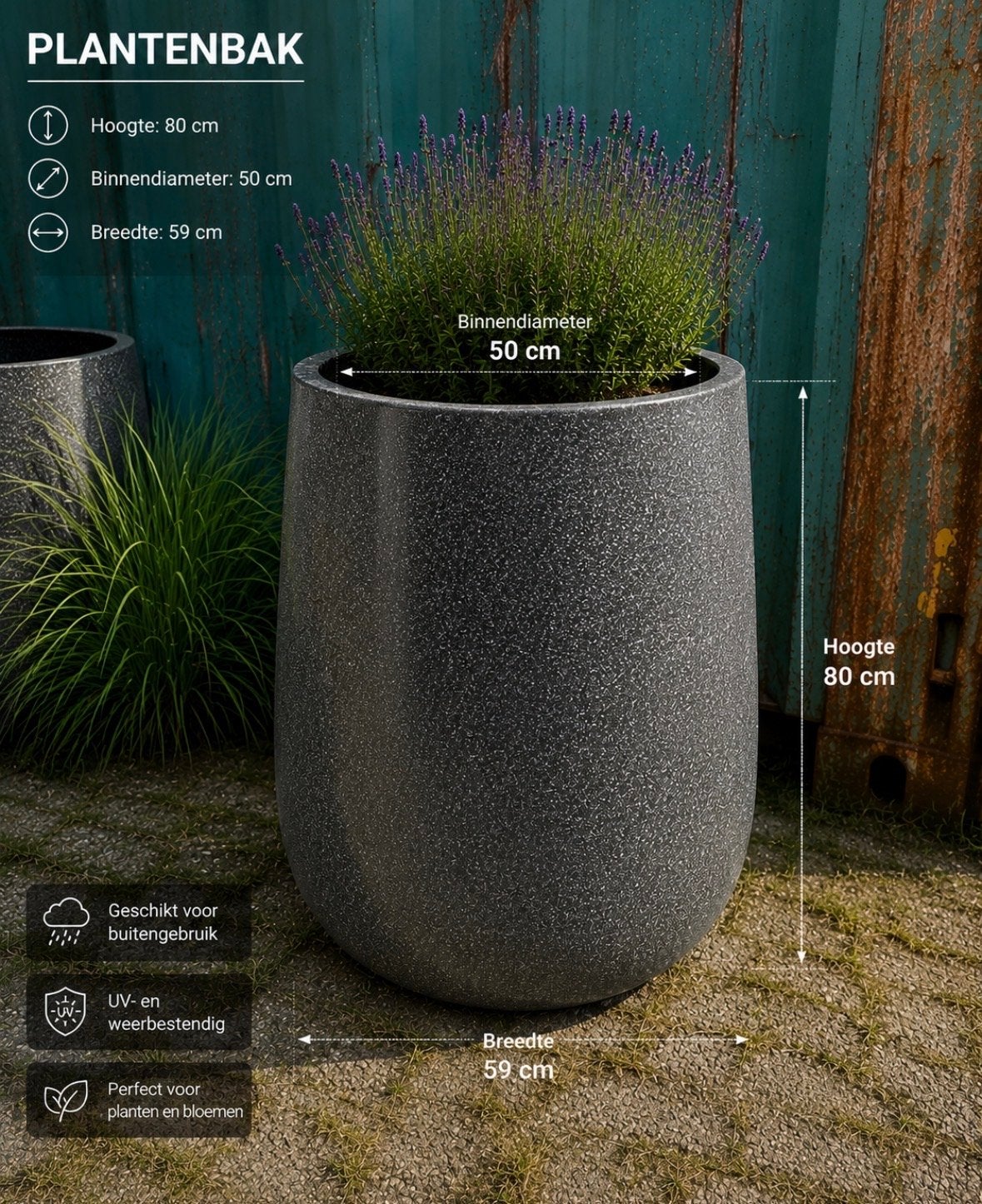 Extra Grote Bloembakken - Ideaal voor Tuin en Terras, Tuin en Terras, Ophalen, Balkon, Minder dan 60 cm, Rond