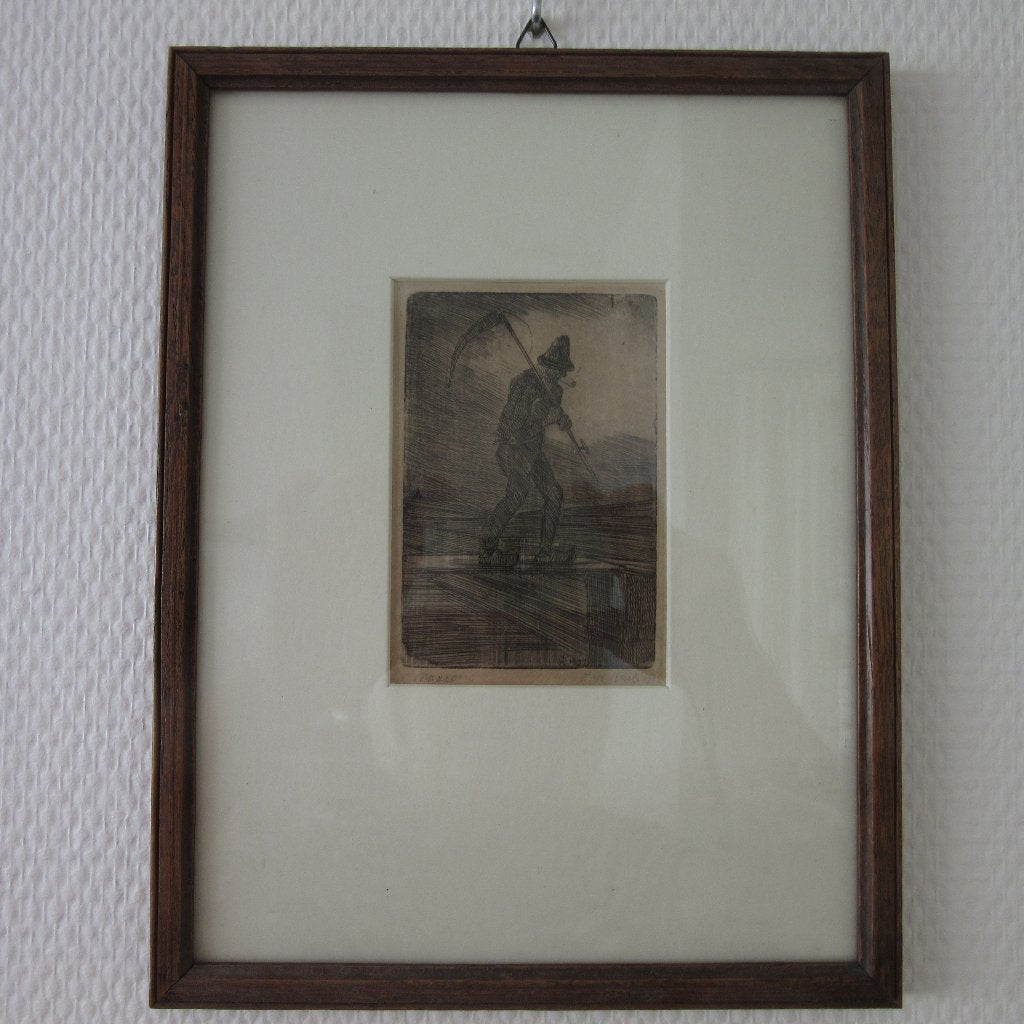 Pentekening van Han Krug: De maaier uit 1922, Antiek en Kunst, Ophalen of Verzenden, Tekening, Pentekening, Handgemaakt