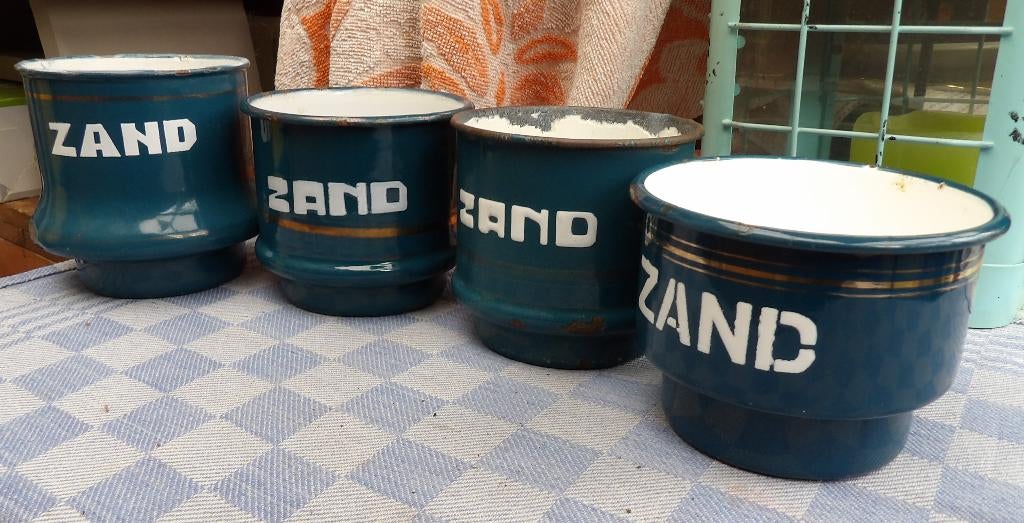 oude emaille potjes/ zand zeep soda blauw email/ E 5,00 pst, Antiek en Kunst, Antiek | Emaille, Ophalen of Verzenden