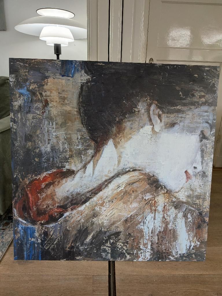 Schilderij Geisha - 100x100 cm - incl. ophangsysteem, Ophalen, Zo goed als nieuw, Schilderij, 75 tot 100 cm