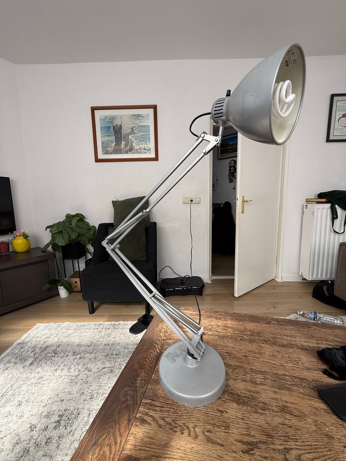 Grote Luxo L-1 Bureaulamp - Zilver, Verstelbaar, Bureaulamp, Gebruikt, Overige merken, Inclusief lichtbron