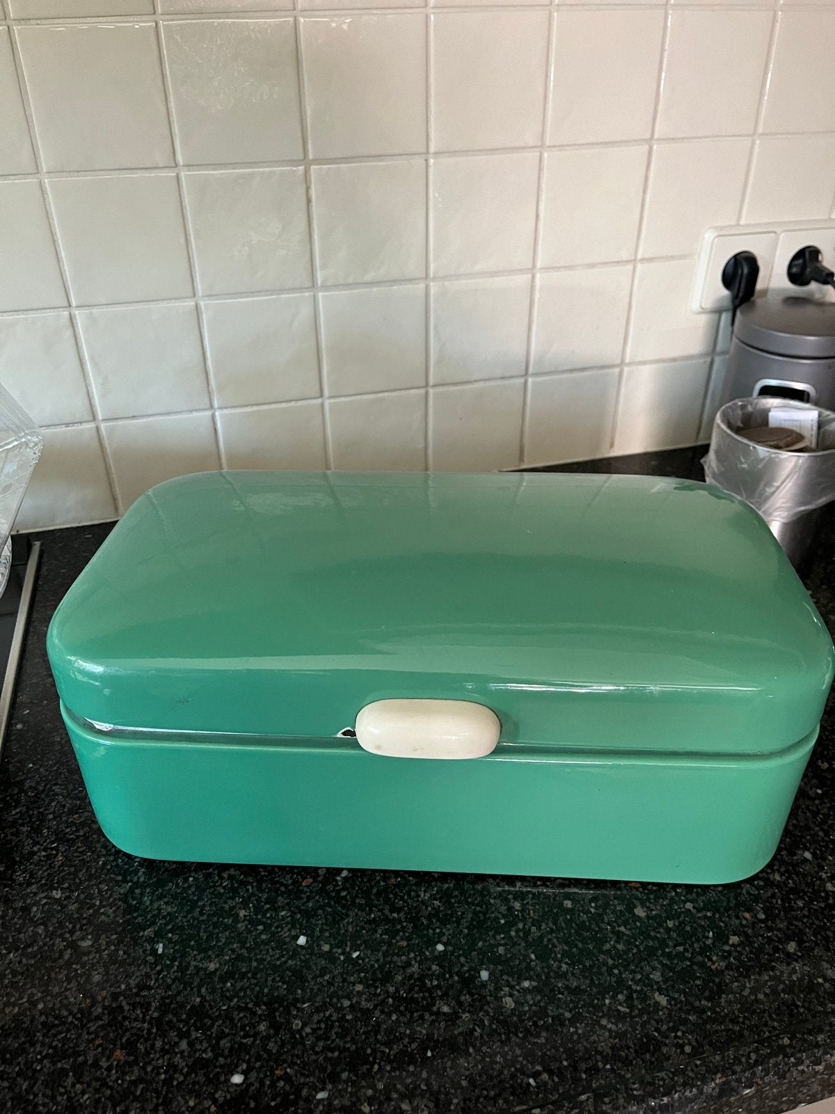Vintage broodtrommel in emaille - Groen, Ophalen
