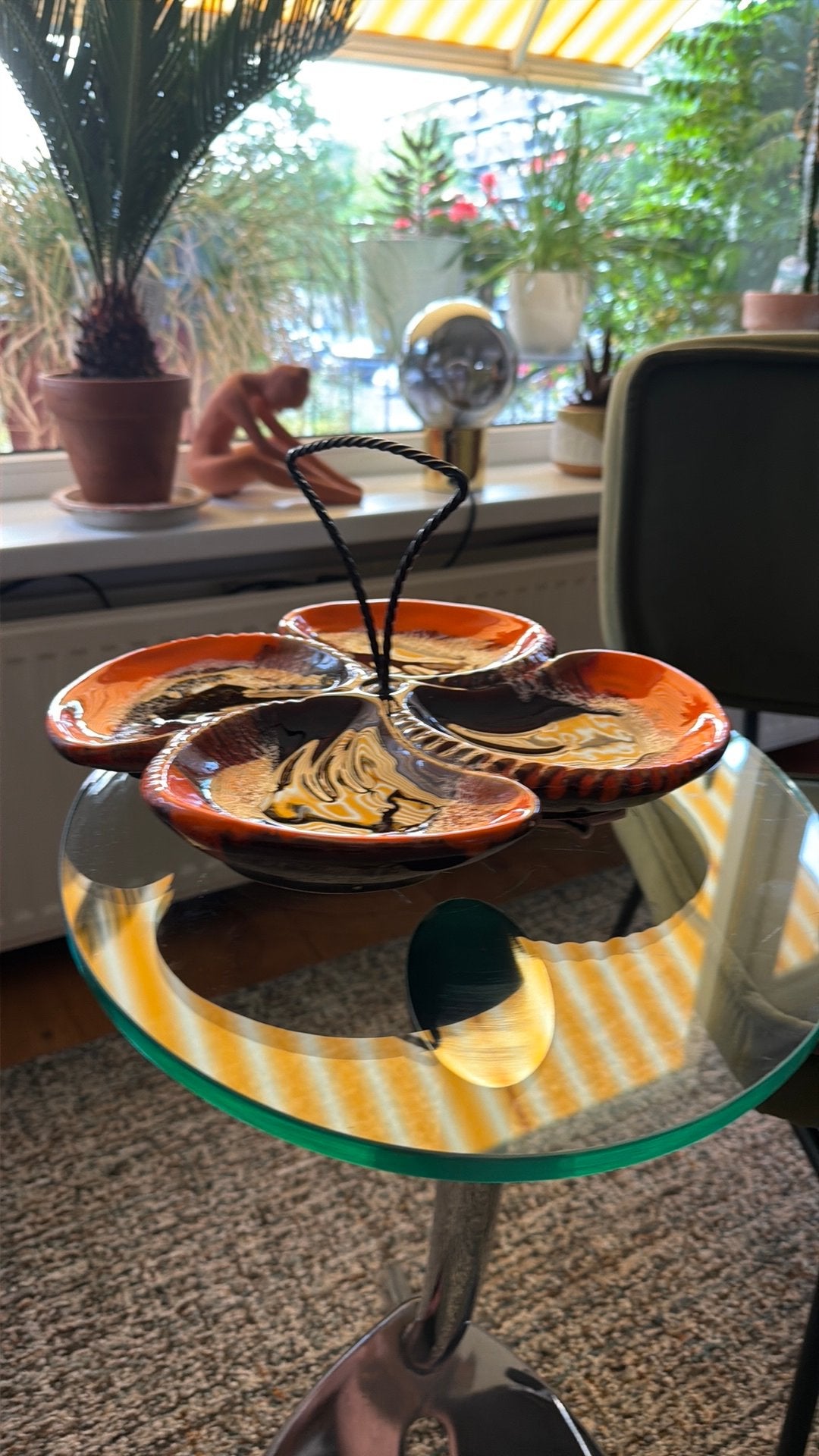 Vintage Vallauris Aardewerk Snack Schaal Oranje Bruin, Ophalen of Verzenden
