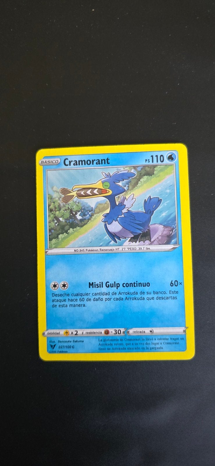 Cramorant Pokémon Kaart - Spaans, Ophalen of Verzenden, Zo goed als nieuw, Losse kaart