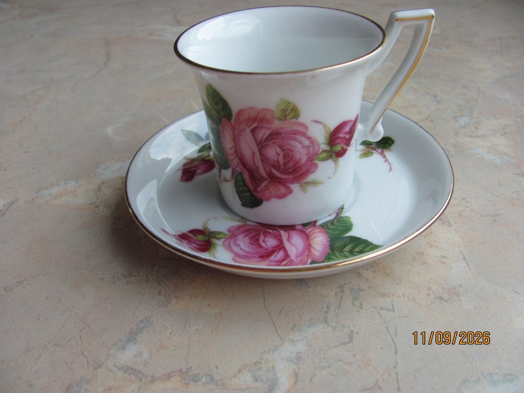 VINTAGE porselein RHEINPFALZ wit KOP en SCHOTEL roze ROZEN, Ophalen of Verzenden