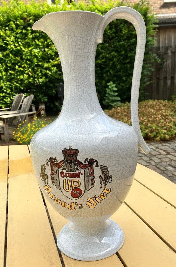 Vintage kan brand’s up bier brand brandbier karaf antiek, Verzamelen, Biermerken, Ophalen, Gebruikt, Reclamebord, Plaat of Schild