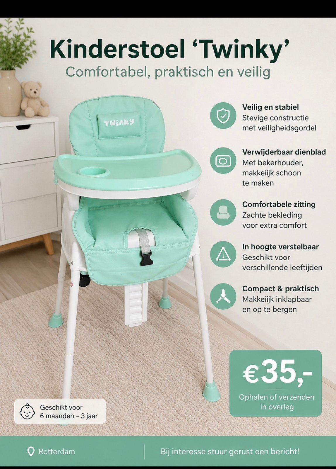 Kinderstoel, Ophalen of Verzenden, Zo goed als nieuw, Overige typen
