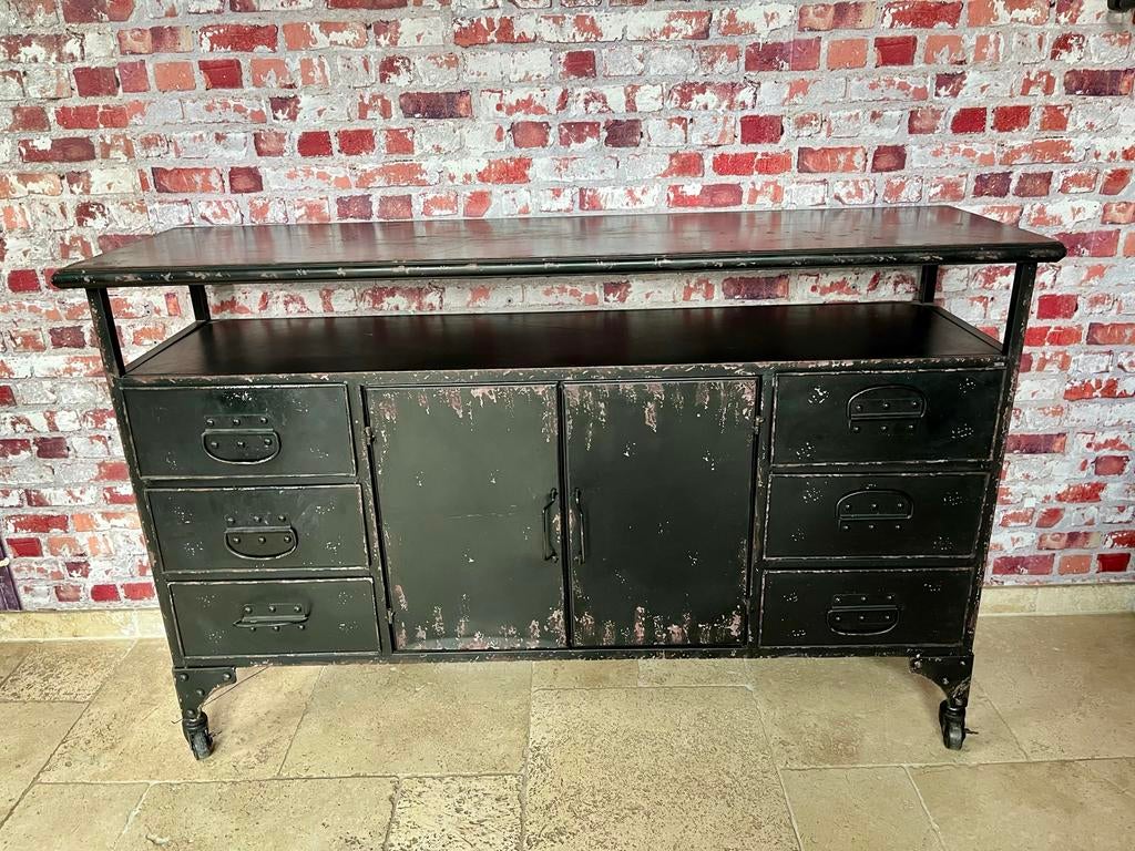 Dressoir, Industrieel, metaal, zwart, Huis en Inrichting, Kasten | Dressoirs, Ophalen, Gebruikt, Metaal, Industrieel
