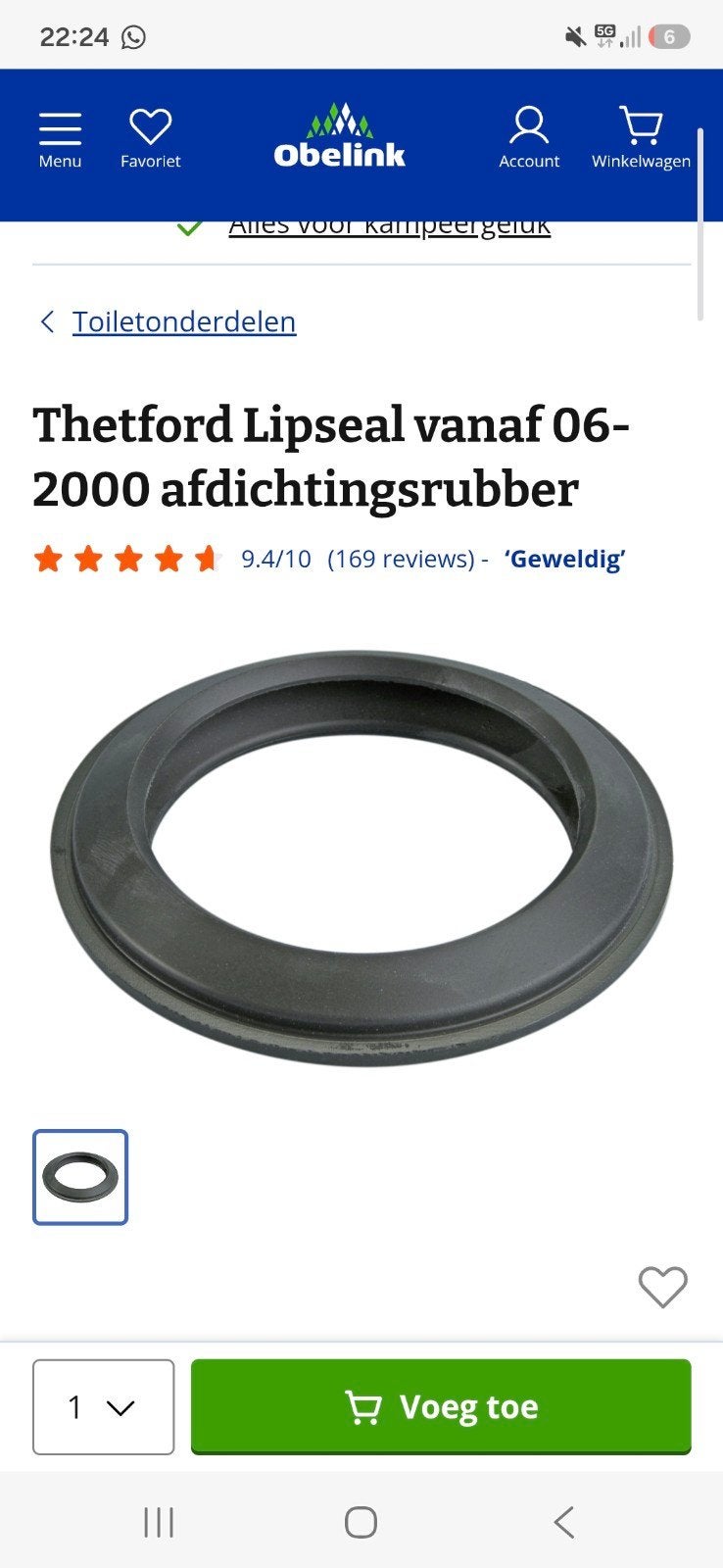 Thetford Lipseal Afdichtingsrubber voor Toilet, Ophalen of Verzenden, Nieuw