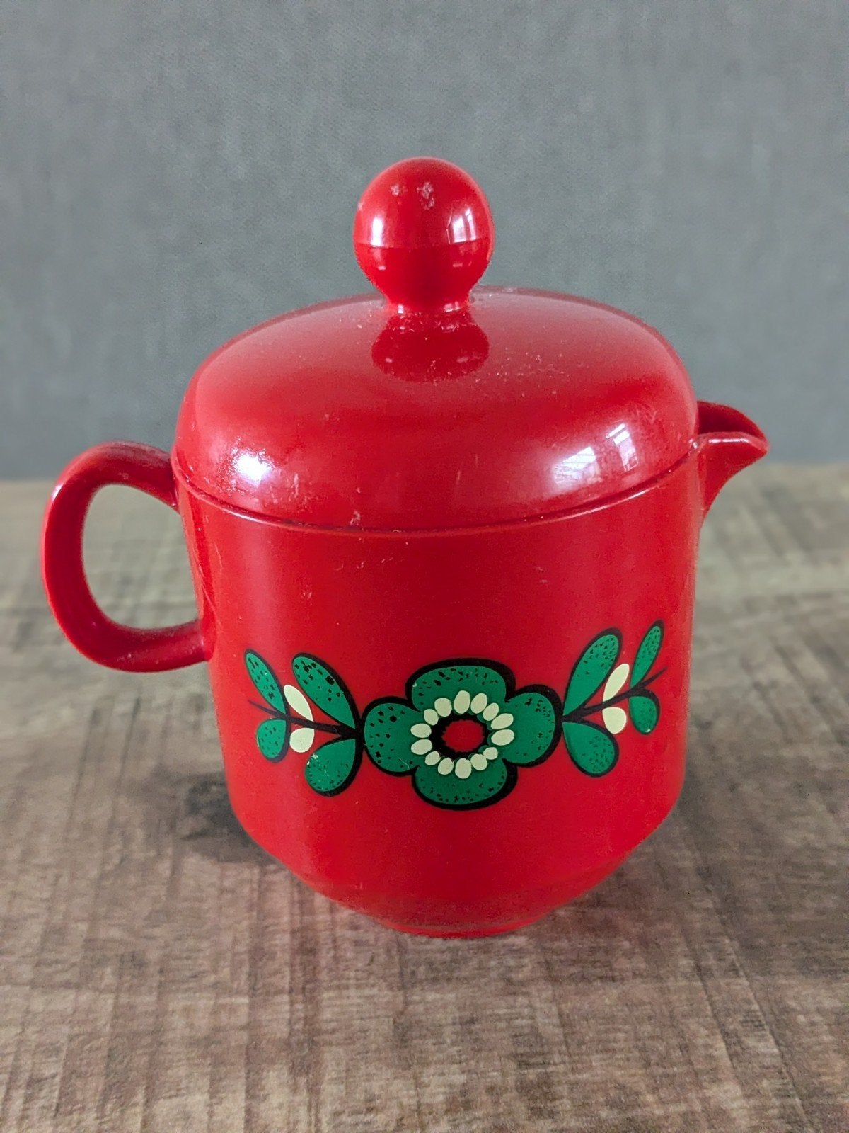 Vintage Emsa melk kannetje rood bloemmotief, Ophalen of Verzenden