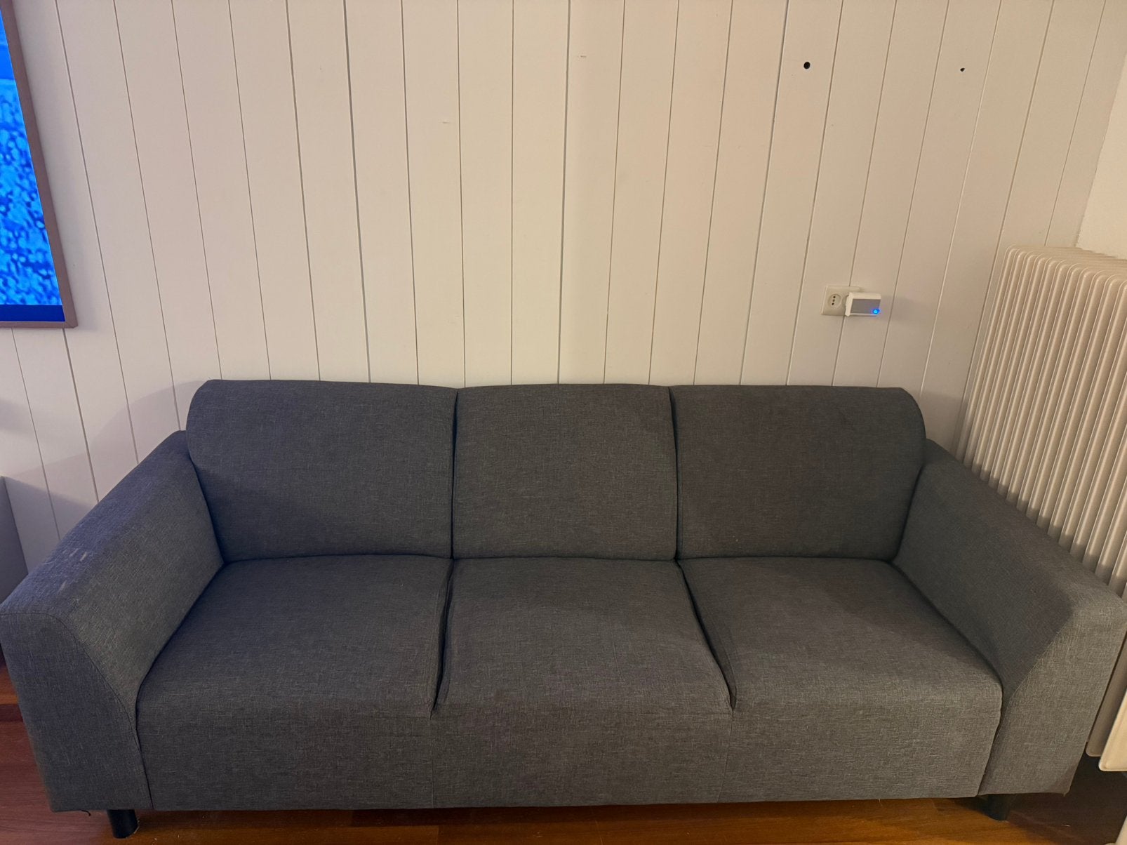 Grijze 3-zitsbank met hocker, Huis en Inrichting, Ophalen, Gebruikt, Driepersoons, 75 tot 100 cm