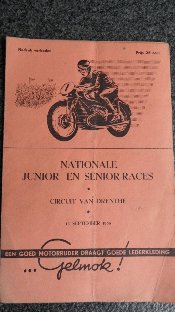 TT Assen 1958 Junior- en Senoir motorwegrace deelmerslijst, Verzenden, Gebruikt, Motoren